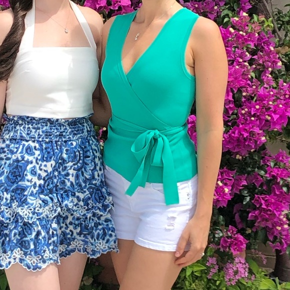 Diane von Furstenberg turquoise blue wrap top - Picture 3 of 3